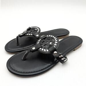 Katliu Flip Flop Flat Sandals Women's Stitching Detail Black Size US6.5 EU37